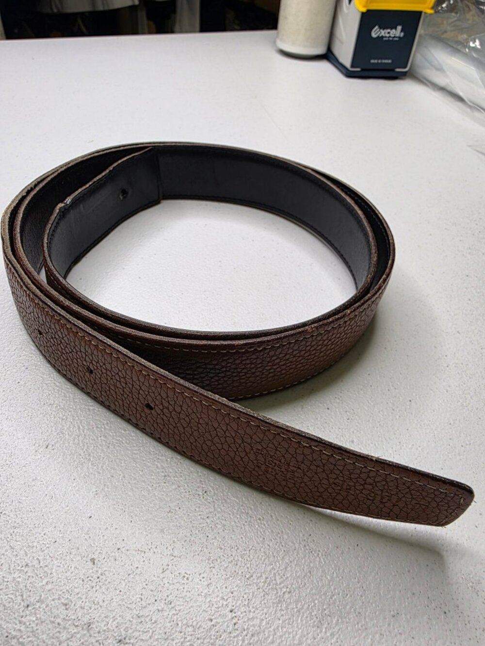 Hermès 105 Brown Togo Reversible Leather Belt Strap – No Buckle